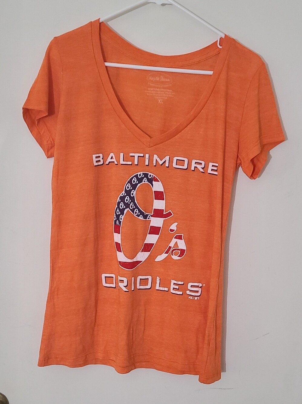 Baltimore Orioles Women's Orange Patriotic V-Neck Women's T-Shirt XL